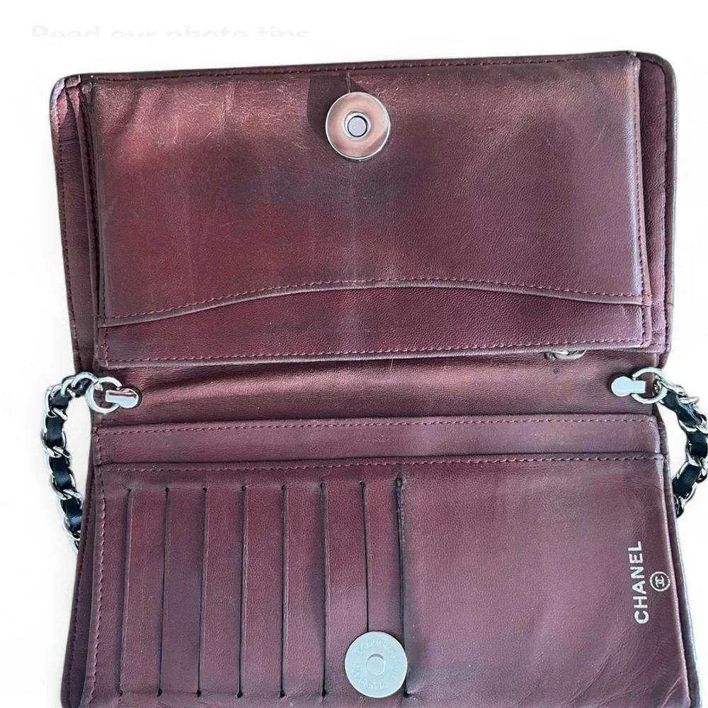 Chanel Classic Wallet on Chain. Black Quilted Lambskin Silver Hardware.